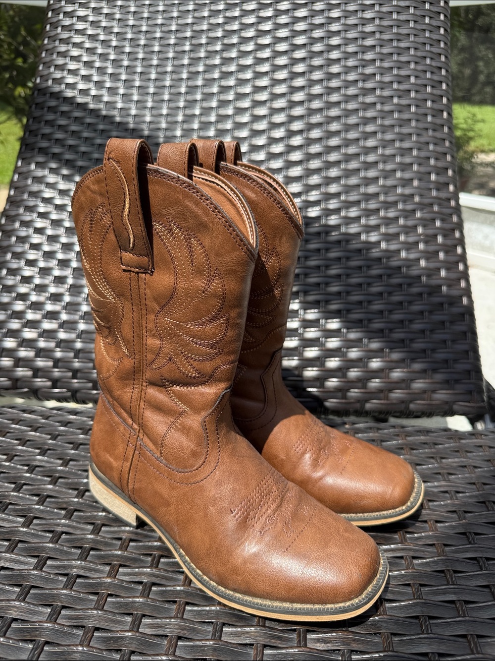 Kids Brown Leather Western Work Boots